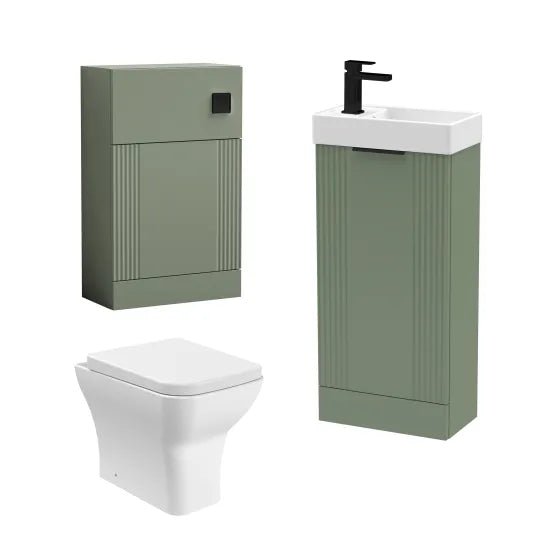 Nuie Deco 400mm Satin Green Toilet & Basin Unit With Tap, Cistern, Soft Close Seat & Waste
