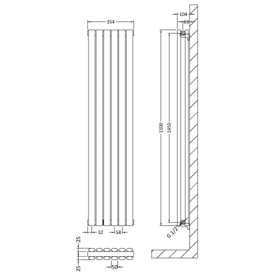Nuie Double Panel Designer Radiator 1500 x 354mm