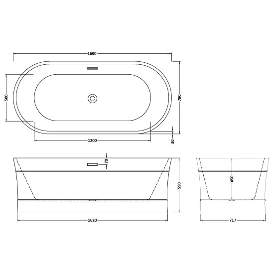 Nuie Equinox 1700 x 780 x 580 Oval Freestanding Bath