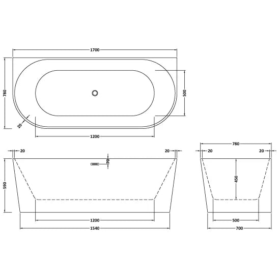 Nuie Everlast 1700 x 800 x 590 BTW Freestanding Bath