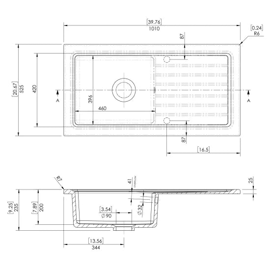 Nuie Fireclay Counter Top Sink Single Bowl 1010 x 525mm