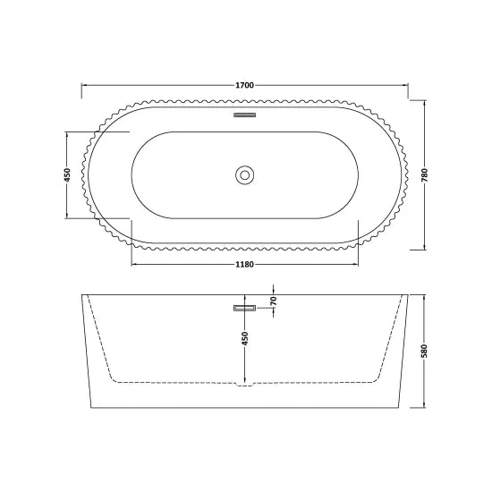 Nuie Fluted 1700 x 780 x 580 Oval Freestanding Bath
