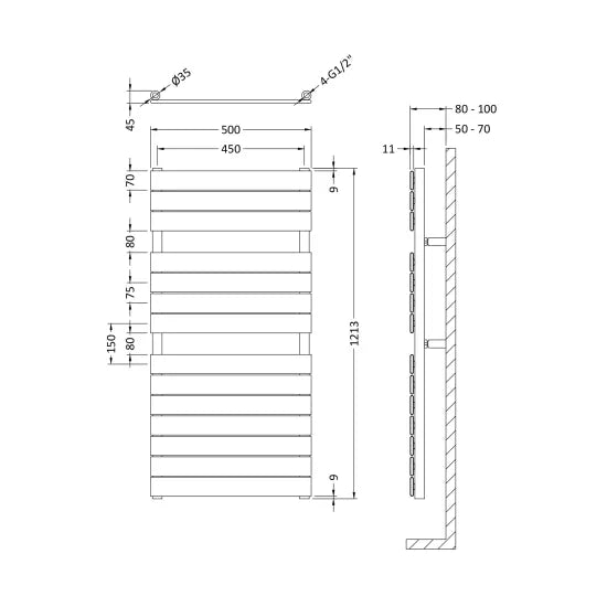 Nuie Heated Towel Rail 1213 x 500mm Anthracite