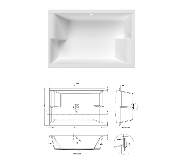Nuie Inset Spa Bath / Double Ended
