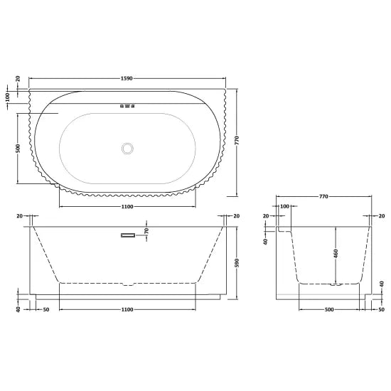 Nuie Interval 1600 x 780 x 580 BTW Freestanding Bath