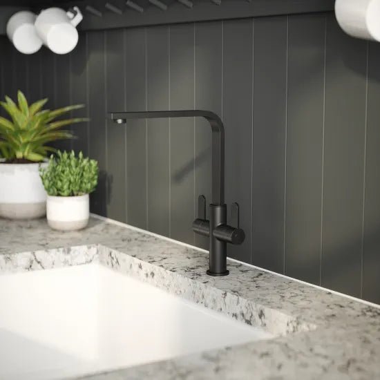 Nuie Kitchen Taps Churni Mono Basin Twin Lever Square Basin Tap Matt Black