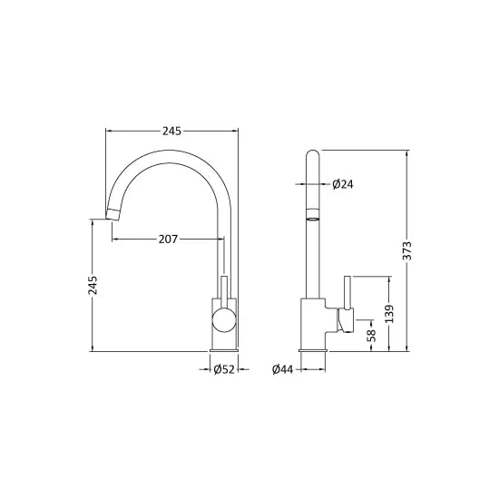 Nuie Kitchen Taps Lachen Mono Basin Single Lever Round Basin Tap Matt Black