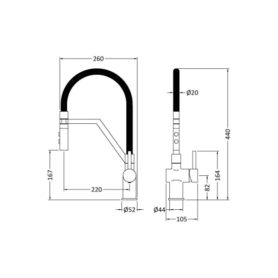 Nuie Kitchen Taps Ravi Mono Basin Single Lever Round Basin Tap & Rinser