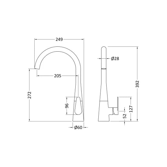 Nuie Kitchen Taps Samir Mono Basin Single Lever Round Basin Tap & Rinser