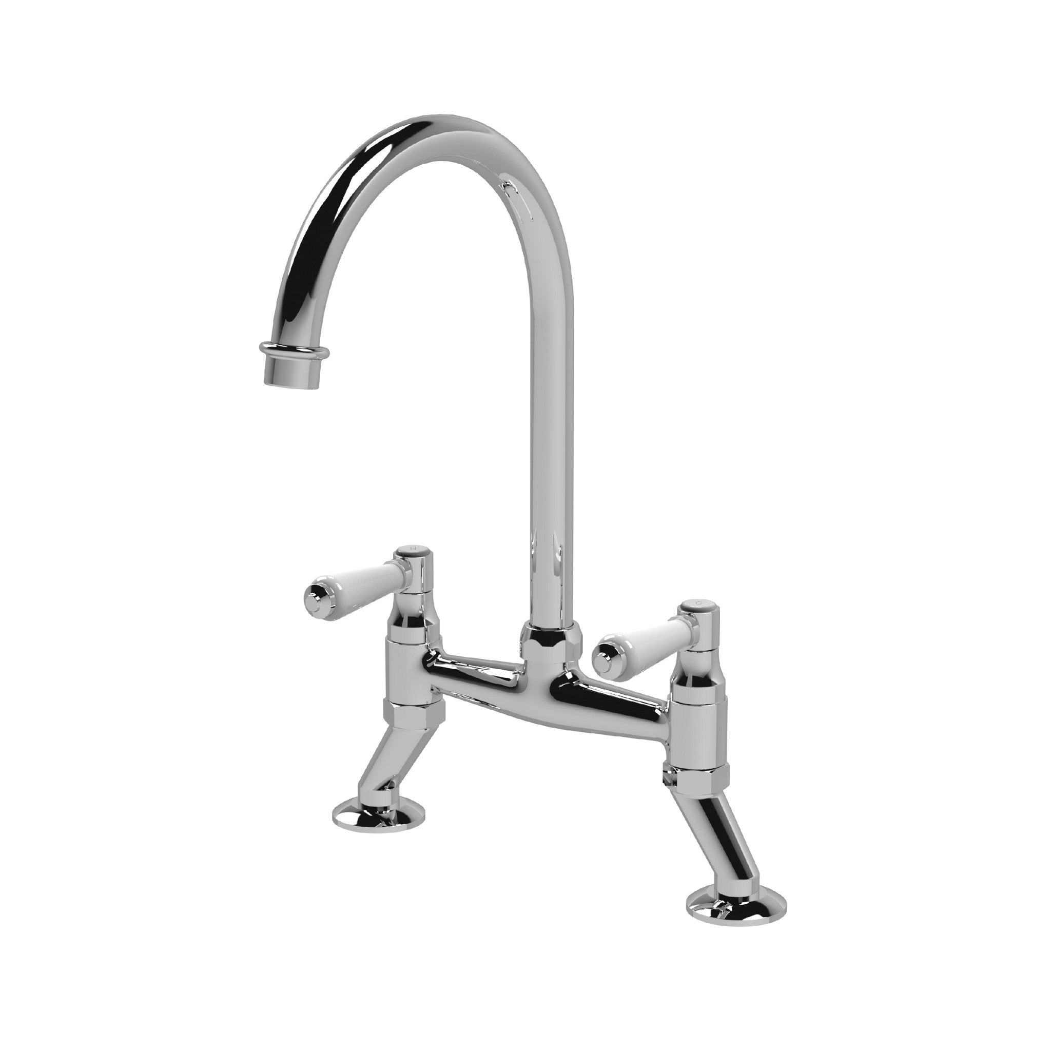 Nuie Kitchen Taps Traditional 2 Tap Hole Bridge Sink Mixer Tap with Lever Handles