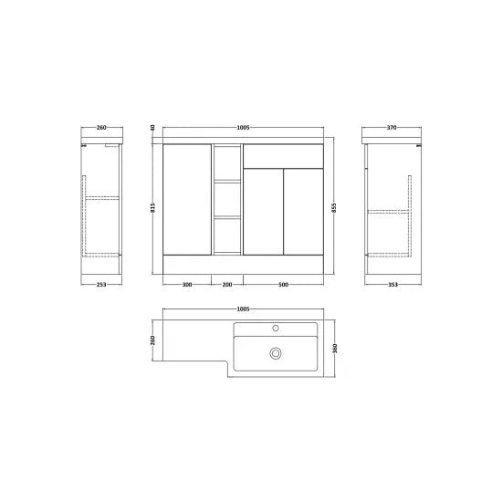 Nuie Lux Krest 1000mm Matt White Combination Unit & Basin Rigid Soft Close Doors Right Hand