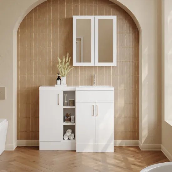 Nuie Lux Krest 1000mm Matt White Combination Unit & Basin Rigid Soft Close Doors Right Hand