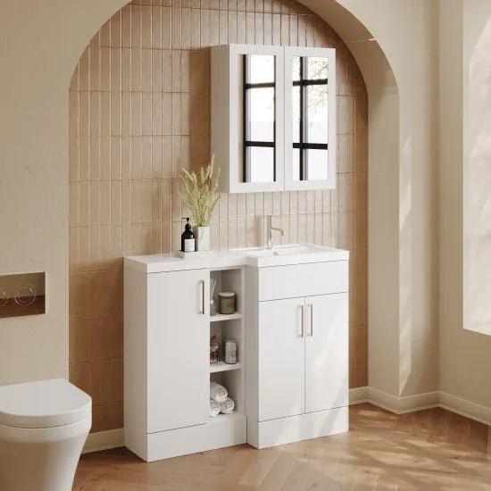 Nuie Lux Krest 1000mm Matt White Combination Unit & Basin Rigid Soft Close Doors Right Hand