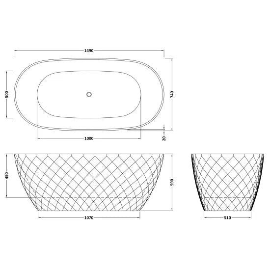 Nuie Minara 1490 x 770 x 590 Textured Oval Freestanding Bath