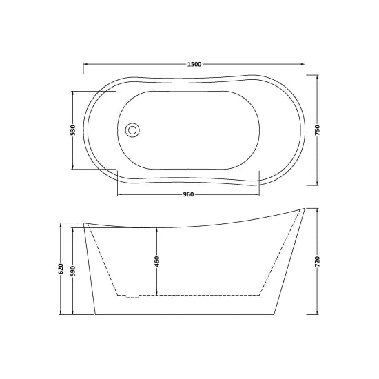 Nuie Moment 1500 x 750 x 720 Slipper Freestanding Bath