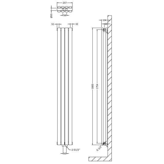 Nuie Revive Designer Radiator 1800 x 237mm
