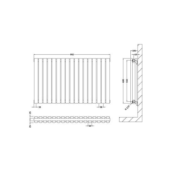Nuie Revive Horizontal Double Panel Radiator 600 x 992mm