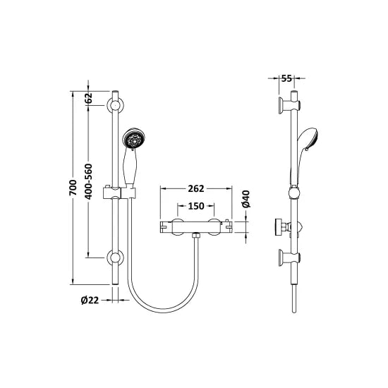 Nuie Round Bar Valve and Slider Rail Kit Brushed Brass