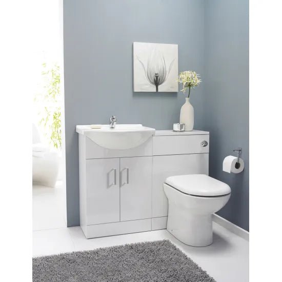 Nuie Saturn 1050mm Floor Standing Cloakroom Set With Basin, BTW Pan & Soft Close Seat