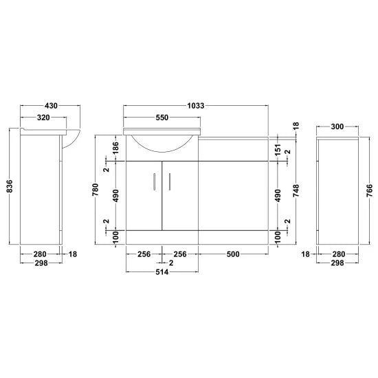 Nuie Saturn 1050mm Floor Standing Cloakroom Set With Basin, BTW Pan & Soft Close Seat