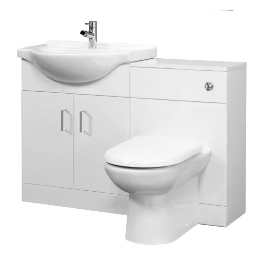 Nuie Saturn 1050mm Floor Standing Cloakroom Set With Basin, BTW Pan & Soft Close Seat