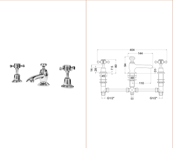 Nuie Selby 3th deck basin mixer Chrome