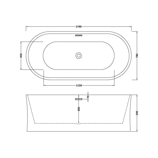 Nuie Solstice 1700 x 780 x 590 Oval Freestanding Bath