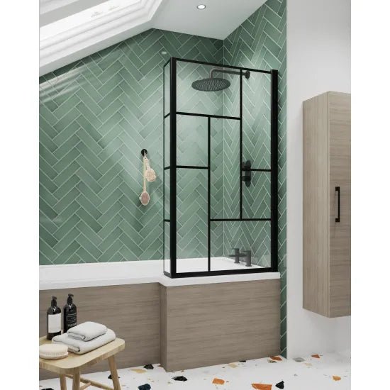 Nuie Square Abstract Bath Screen Matt Black
