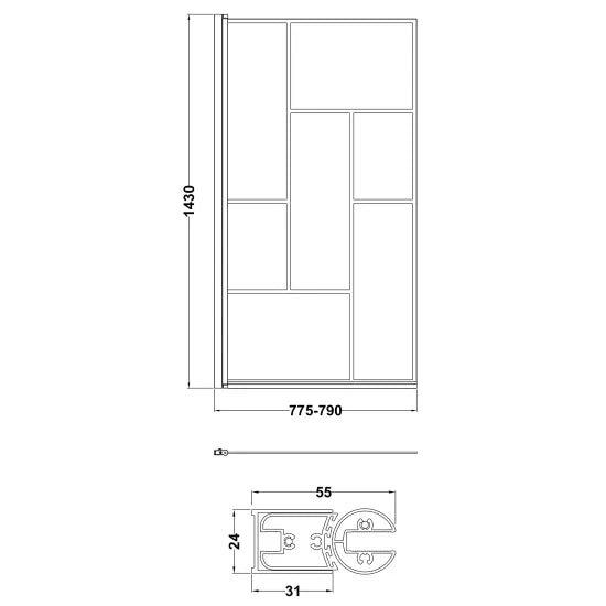 Nuie Square Abstract Bath Screen Matt Black