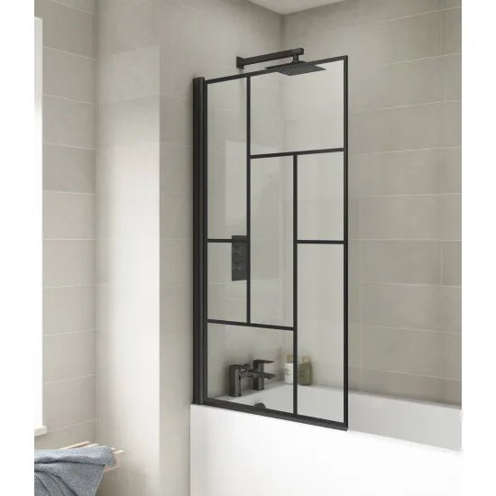 Nuie Square Abstract Bath Screen Matt Black
