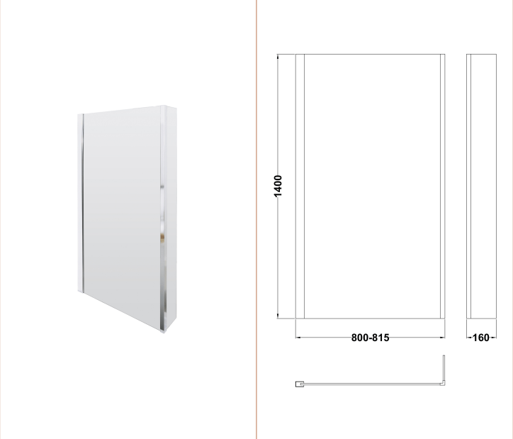 Nuie Square Shower Baths 1600mm Left Hand Square Shower Bath Set
