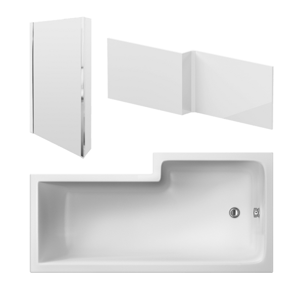 Nuie Square Shower Baths 1600mm Left Hand Square Shower Bath Set