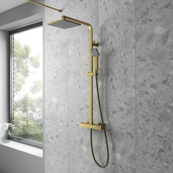 Nuie Square Thermostatic Bar Valve & Shower Kit Brushed Brass