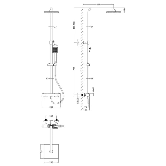 Nuie Square Thermostatic Bar Valve & Shower Kit Brushed Pewter