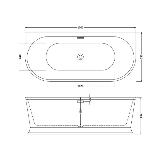 Nuie Timora 1700 x 780 x 600 BTW Freestanding Bath
