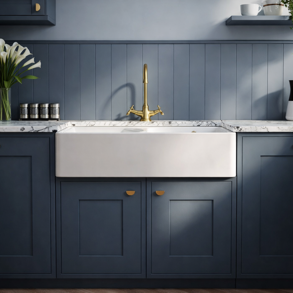 Nuie - Double Bowl Butler Sink – Fireclay Kitchen Sink - White