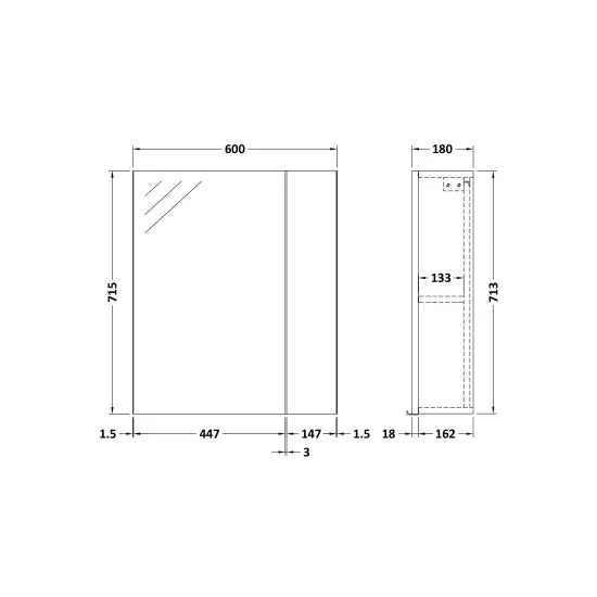 Hudson Reed Fusion 600mm Mirror Unit (75/25)