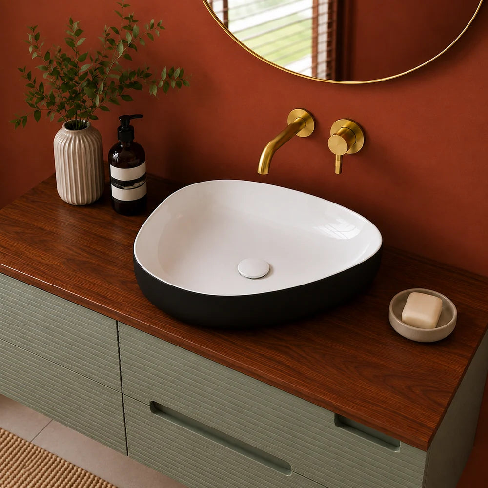 Tailored Bathrooms - Orca Pebble Countertop Basin - Black/White
