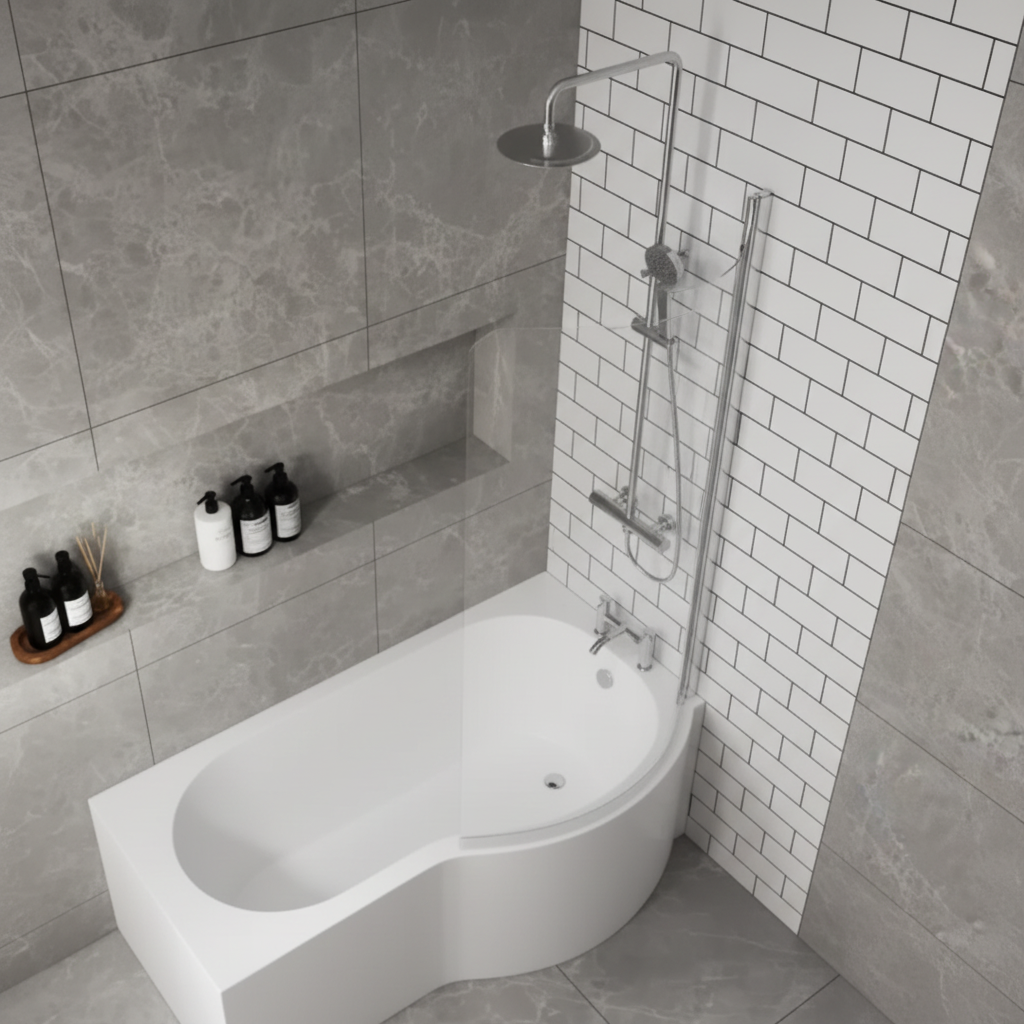 P-shaped shower bath high quality square format