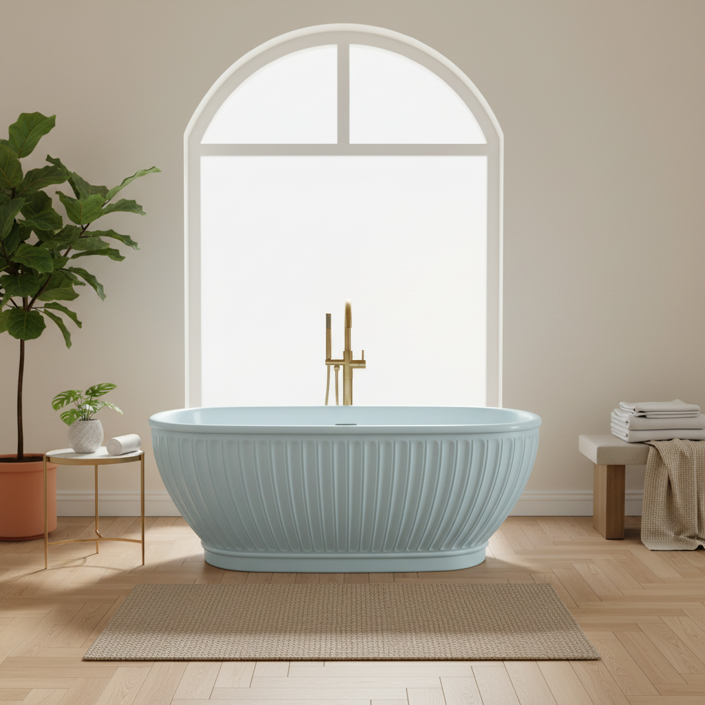 Pale blue bathtub lifestyle image - alternative