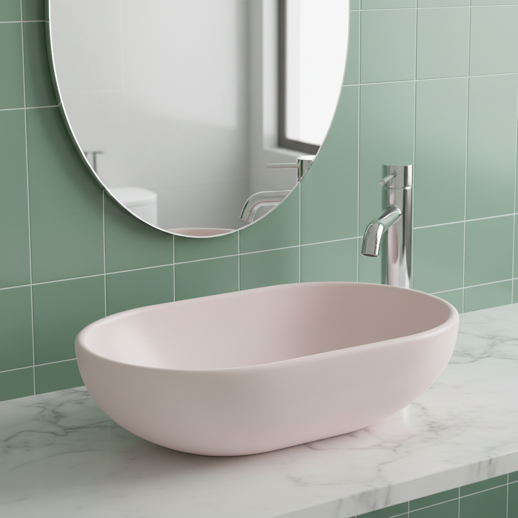 Pale Peach Basin with Mirror
