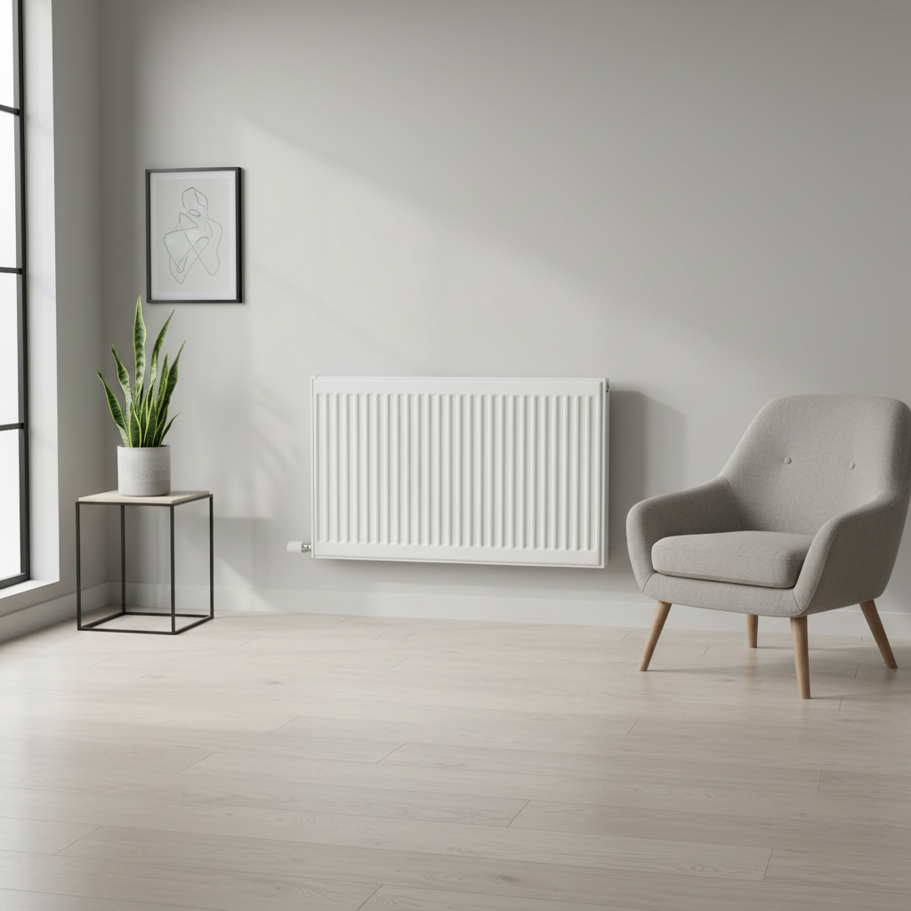 Panel radiator in room setting