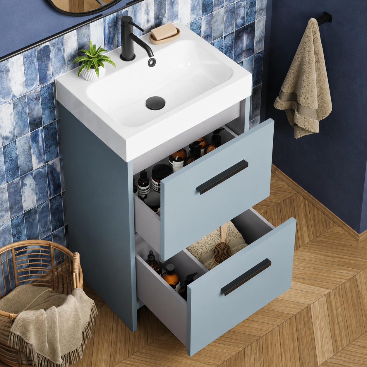 Hib - Veles Floor Standing Bathroom Vanity Unit - Dusky Blue