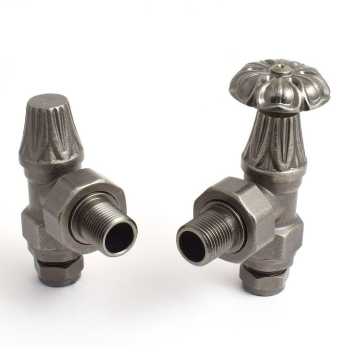 Plumbers Choice Abbey Angled Brass Radiator & Lock Shield Valve Pewter