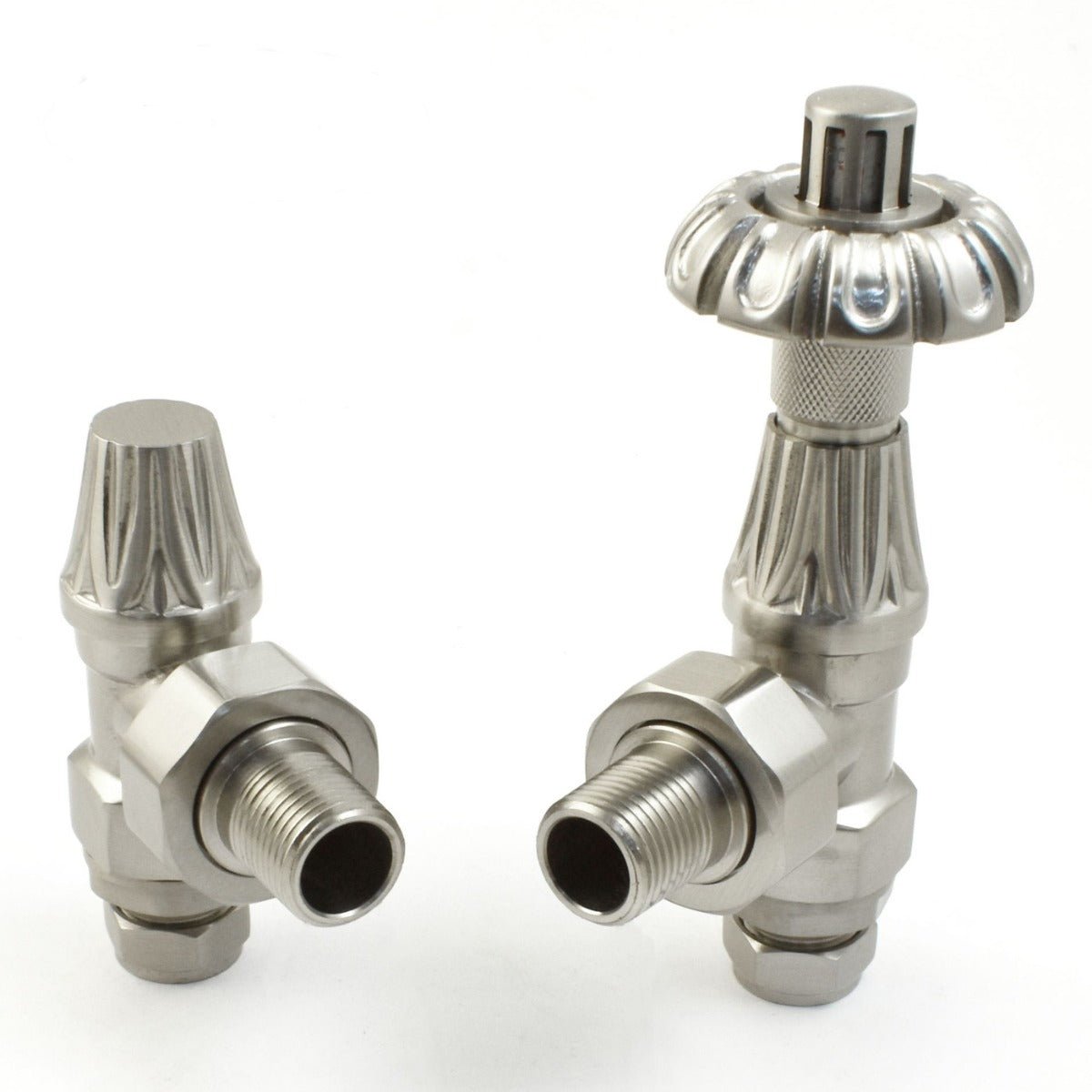 Plumbers Choice Abbey Thermostatic Radiator Valve & Lock - Shield - Satin Nickel (Angled TRV)