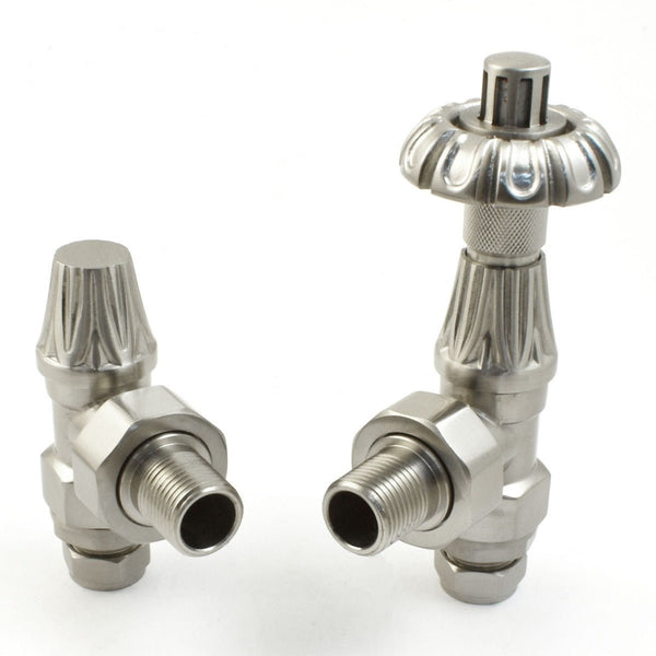 Plumbers Choice Abbey Thermostatic Radiator Valve & Lock - Shield - Satin Nickel (Angled TRV)
