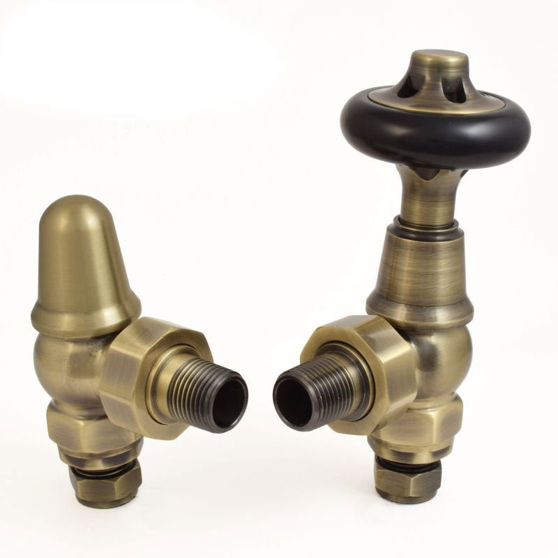 Plumbers Choice Admiral Angled Brass Traditional Thermostatic Radiator Valves