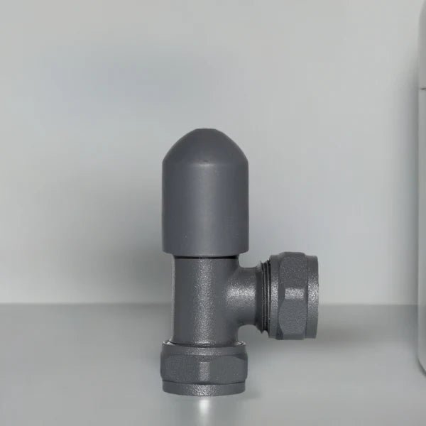 Plumbers Choice Angled Anthracite Thermostatic Radiator Valves & Lockshield 15mm (pair)