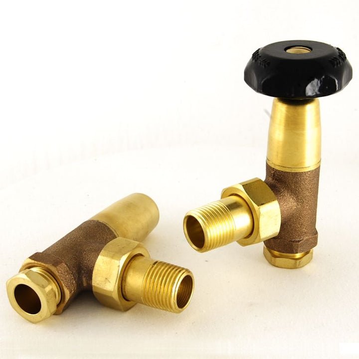 Plumbers Choice Black and Brass Angled Brass Old School Radiator Valve Un - Lacquered