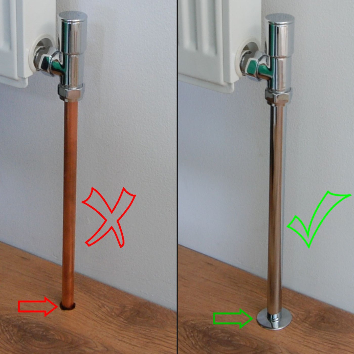 Plumbers Choice Brushed Satin Nickel Brass Radiator Valve Sleeving Kit 300mm pair